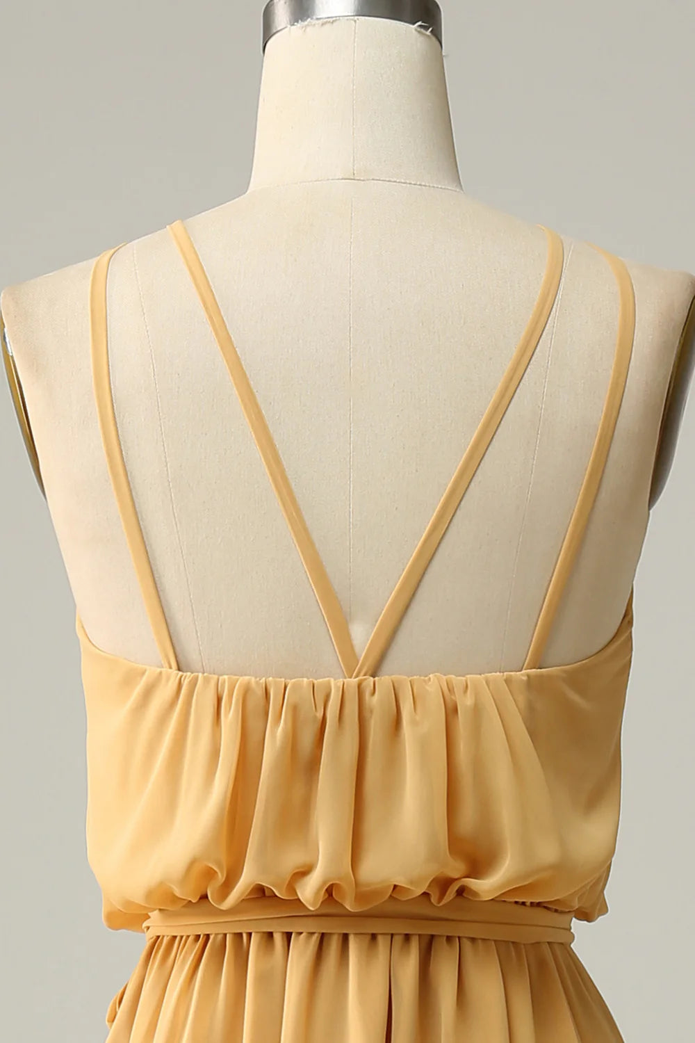 Elegant and sexy one line collar Halter yellow bow long bridesmaid dress