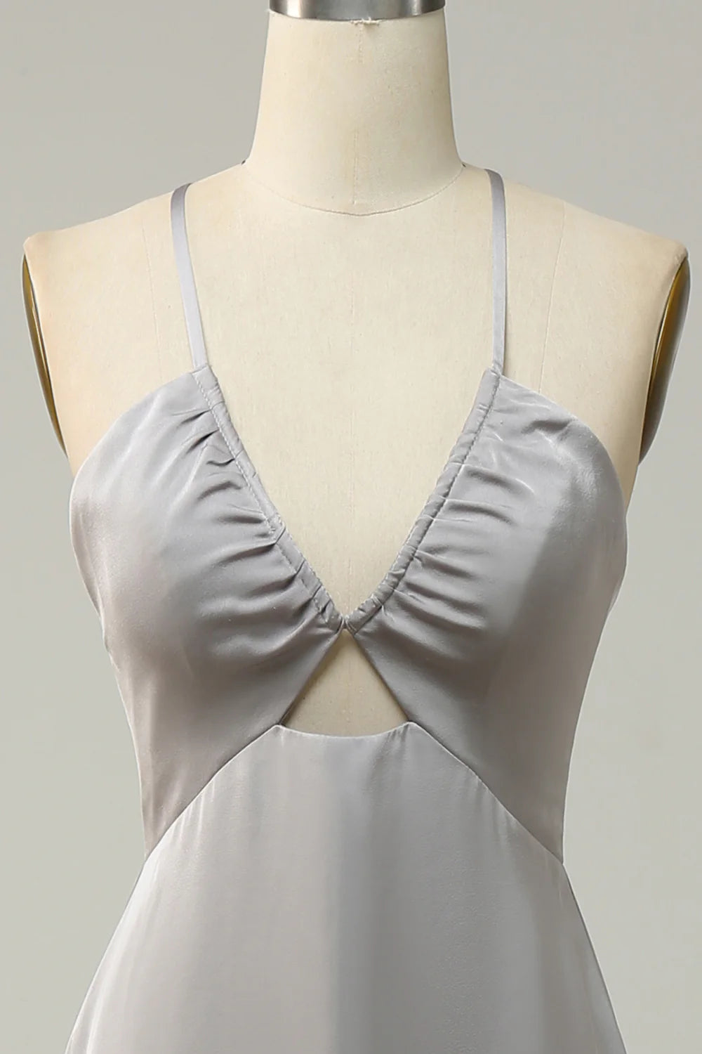 Sweet slim fit mermaid spaghetti strap gray long backless bridesmaid dress