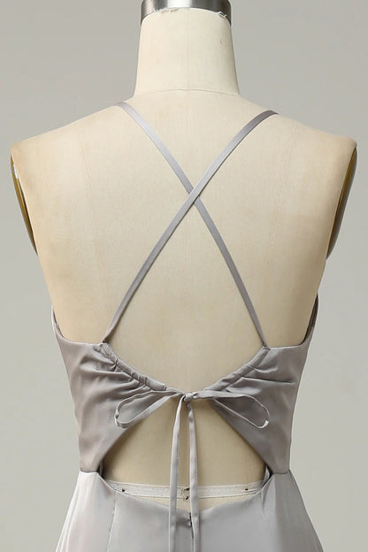 Sweet slim fit mermaid spaghetti strap gray long backless bridesmaid dress