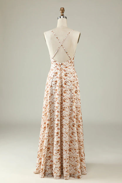 Sweet white floral bohemian ruffled bridesmaid dress