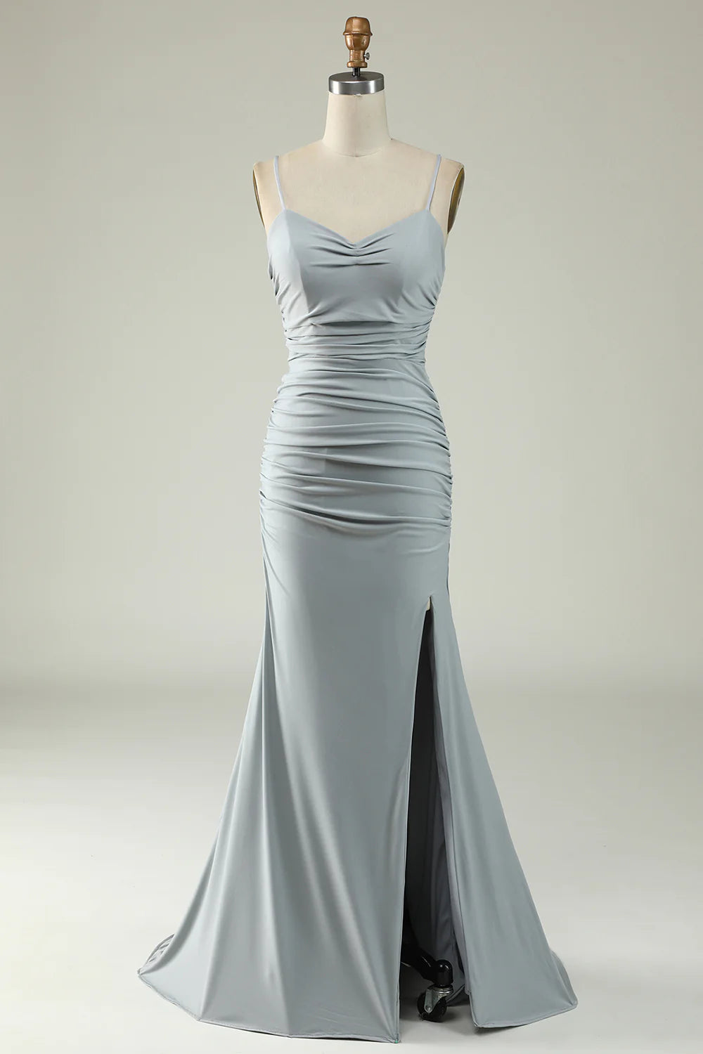 Slim fit mermaid spaghetti strap gray plus size cross back dance dress