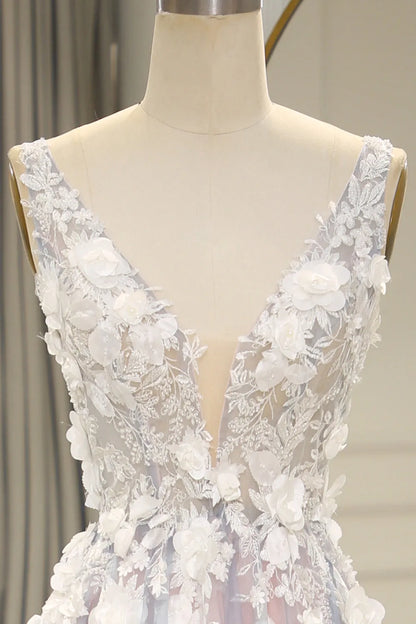 Romantic and sweet A-line V-neck keyhole back long sheer ball dress