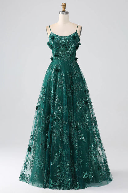 Sparkling Elegant Grey Green Italian Noodle Strap Lace Long Corset Ball Dress