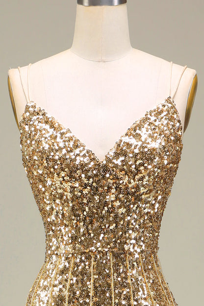 Sparkling and Elegant Mermaid Gold Long Split Ball Dress