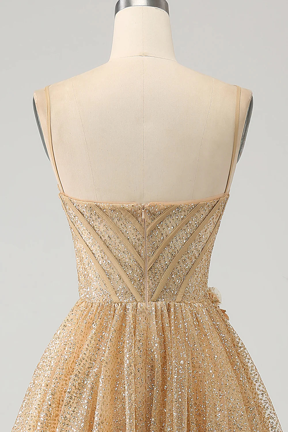 Sparkling  Elegant, Beautiful Gold Corset Flower Long Ball Dress