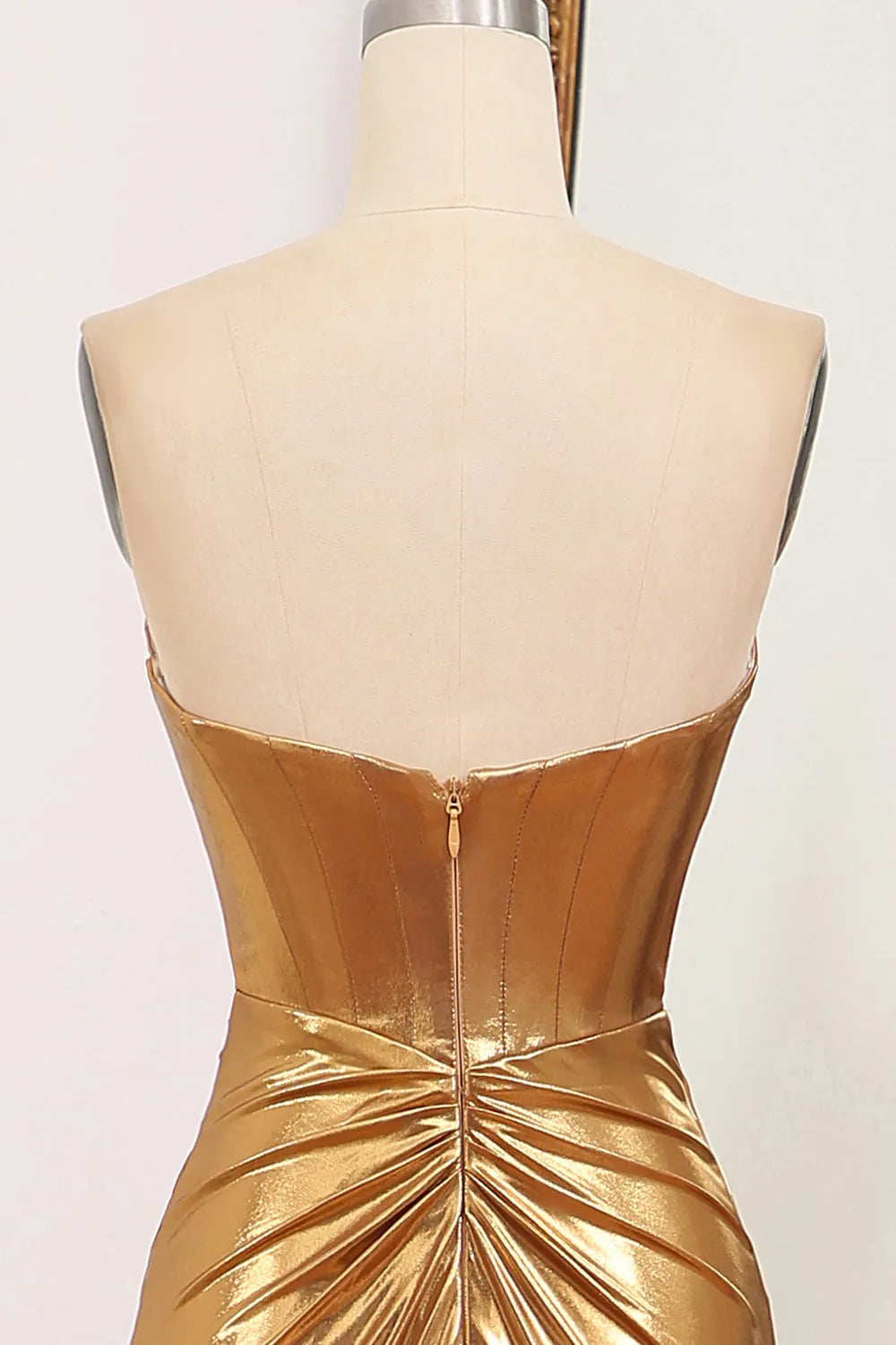 Sparkling Slim Fit Gold Mermaid Sweetheart Zipper Back Long Ball Dress Split