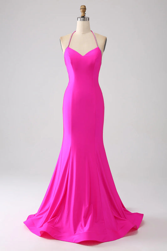 Purple red sweet mermaid backless long ball dress