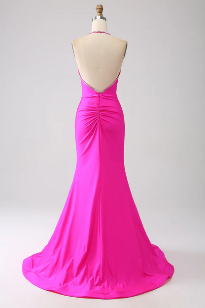 Purple red sweet mermaid backless long ball dress