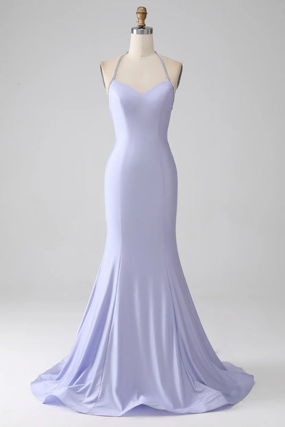 Purple red sweet mermaid backless long ball dress