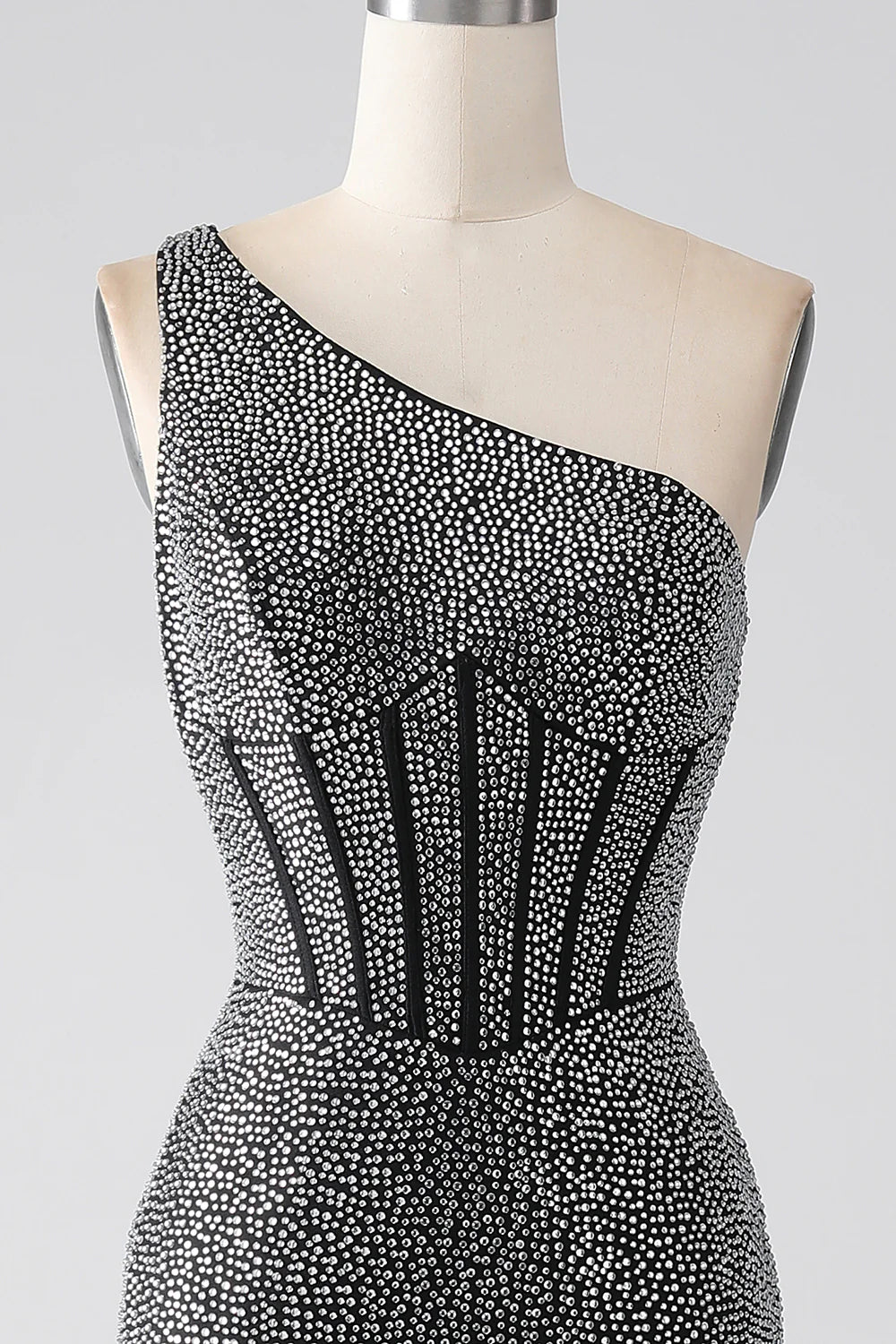 Sparkling and Sexy Black Mermaid One Shoulder Corset Ball Dress