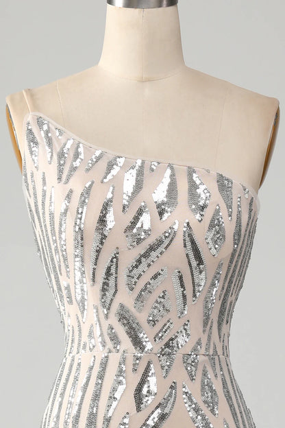 Sparkling and sexy mermaid one shoulder dark green sequin long ball dress