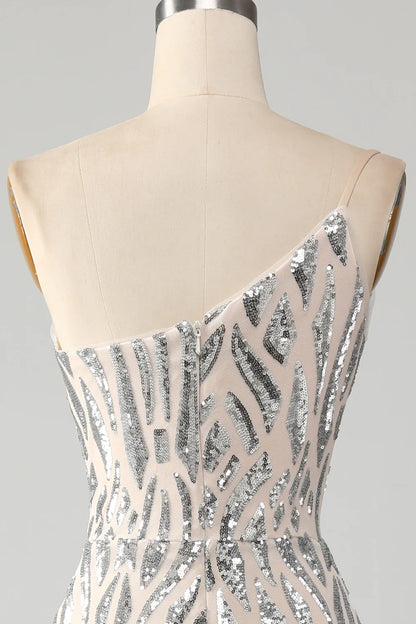 Sparkling and sexy mermaid one shoulder dark green sequin long ball dress