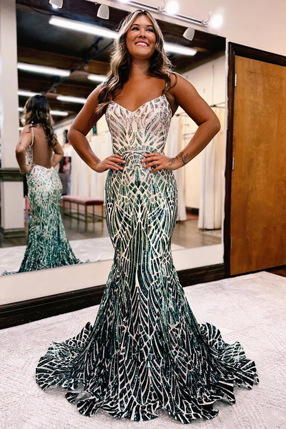 Sexy shiny fashionable mermaid backless long ball dress