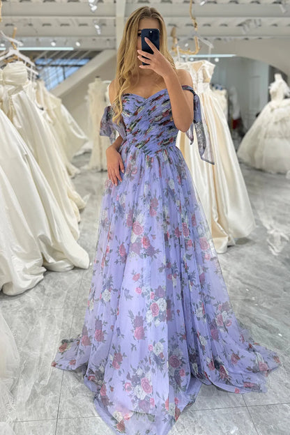 Sweet blue A-line lace up zipper back sheer long ball dress
