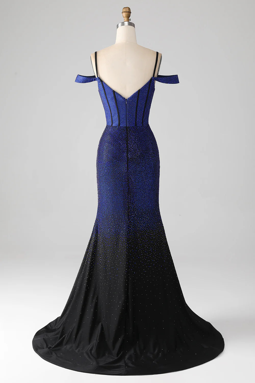Sparkling and Beautiful Navy Blue Mermaid Long Tight Corset Split Ball Dress