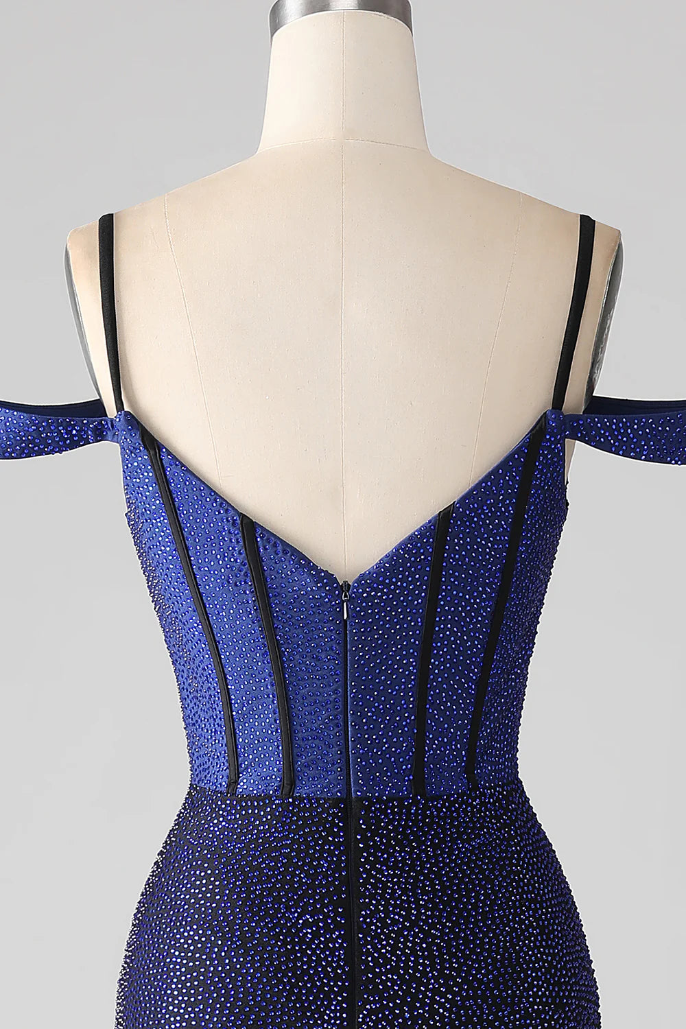 Sparkling and Beautiful Navy Blue Mermaid Long Tight Corset Split Ball Dress