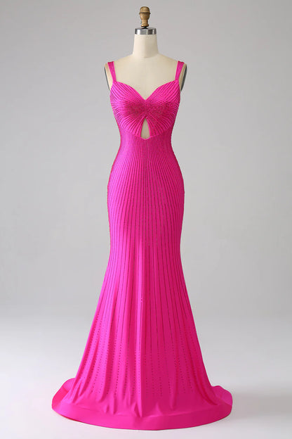 Sparkling and Beautiful Mermaid Hot Pink Hollow Ball Dress