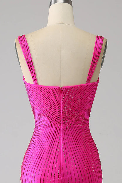 Sparkling and Beautiful Mermaid Hot Pink Hollow Ball Dress