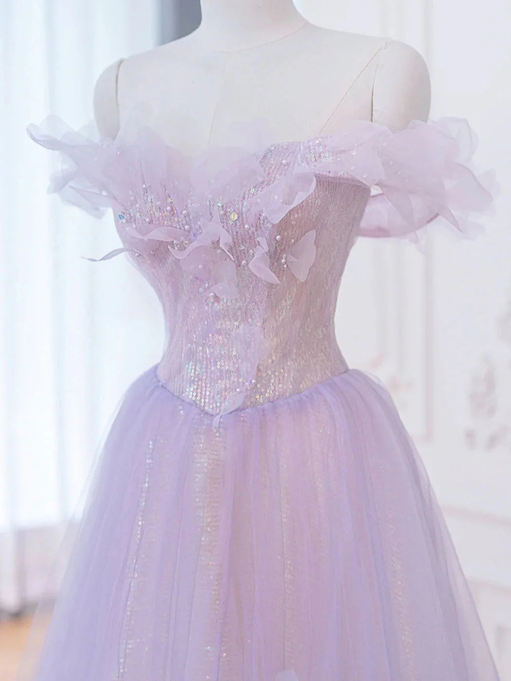 A-Line Purple Off Shoulder Long Prom Dress Purple Formal Prom Dresses