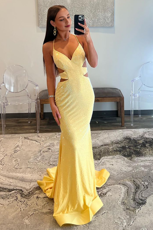 Mermaid Cutout Waist Lace Up Corset Long Beaded Prom Dress
