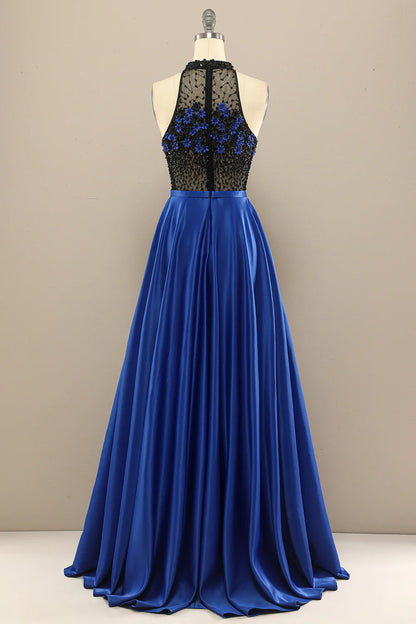 Dark green elegant flower long bead ball dress