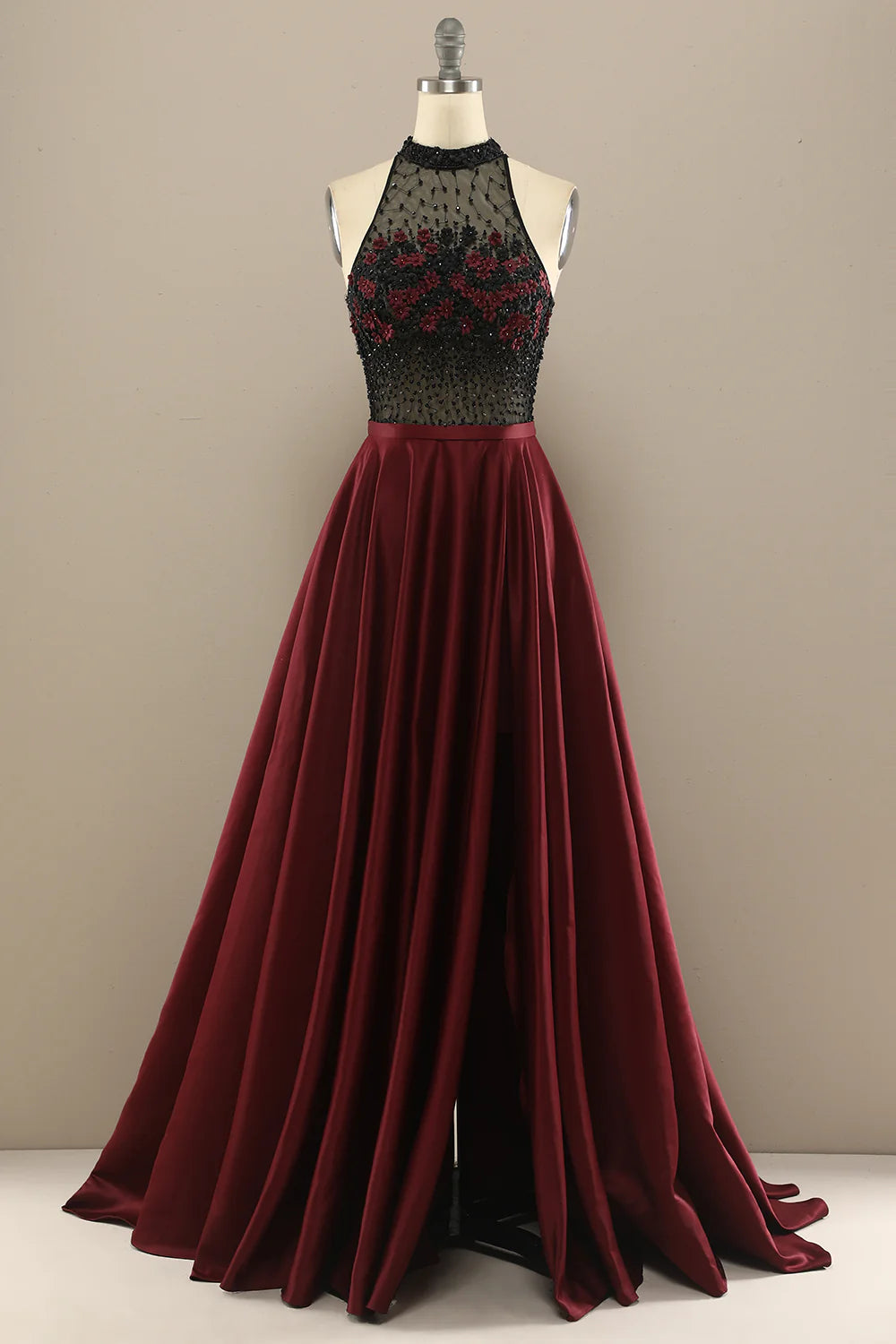 Dark green elegant flower long bead ball dress