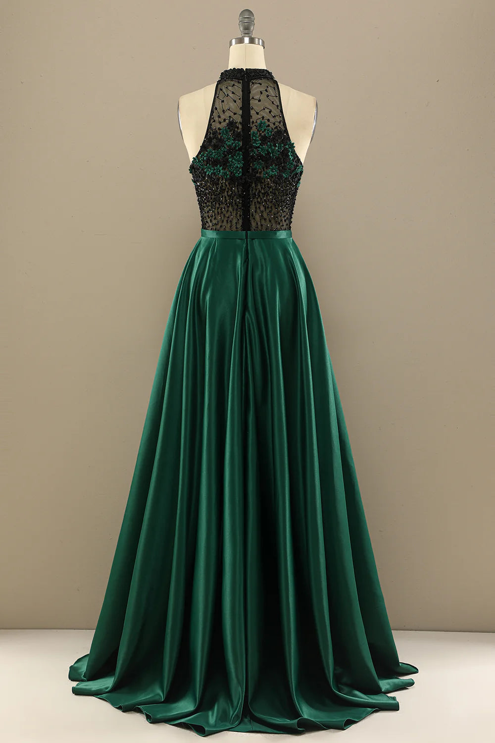 Dark green elegant flower long bead ball dress