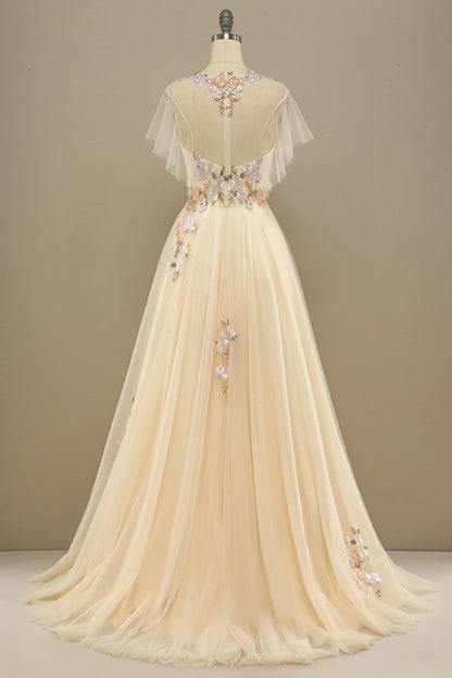 Elegant yellow formal dress with embellishments for ball and cocktail parties