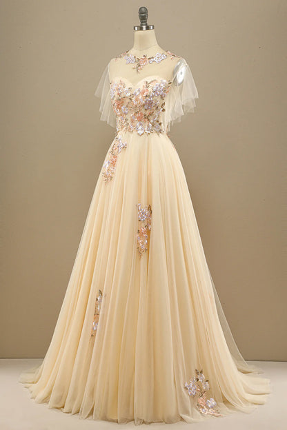 Elegant yellow formal dress with embellishments for ball and cocktail parties