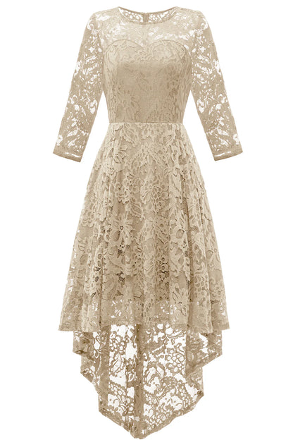 Red back hem high and low lace formal party dress