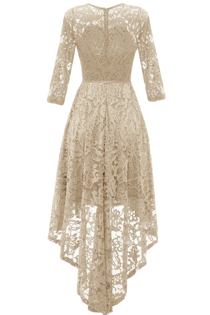 Red back hem high and low lace formal party dress