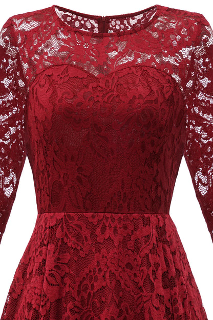 Red back hem high and low lace formal party dress