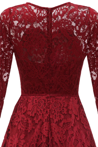 Red back hem high and low lace formal party dress