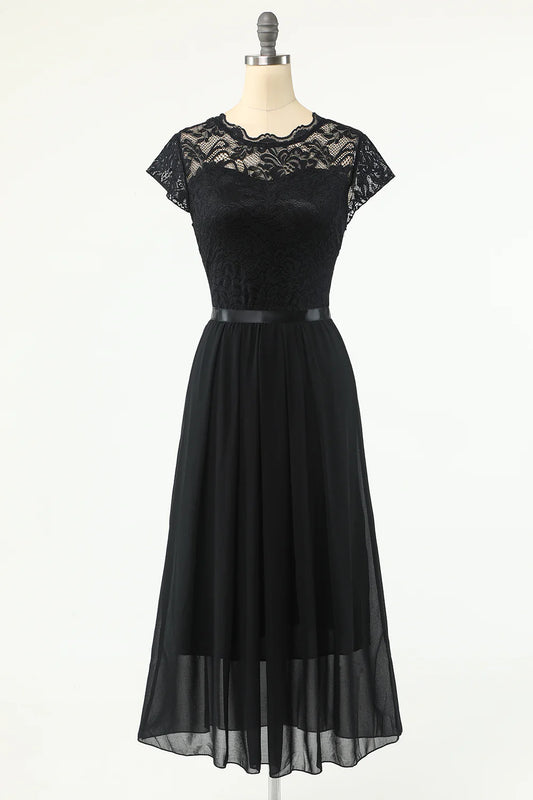 Classic Elegant A-line Sexy Black Lace Party Dress