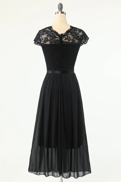 Classic Elegant A-line Sexy Black Lace Party Dress