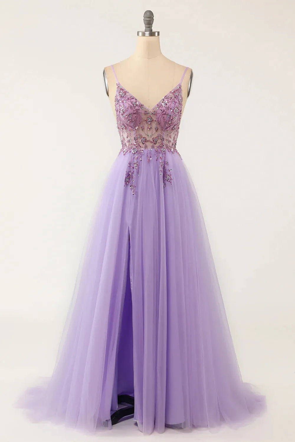 Gorgeous and sexy sheer A-line Italian spaghetti strap dance long dress