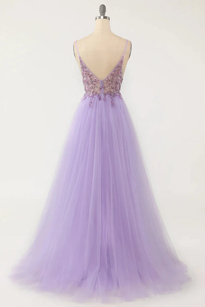Gorgeous and sexy sheer A-line Italian spaghetti strap dance long dress