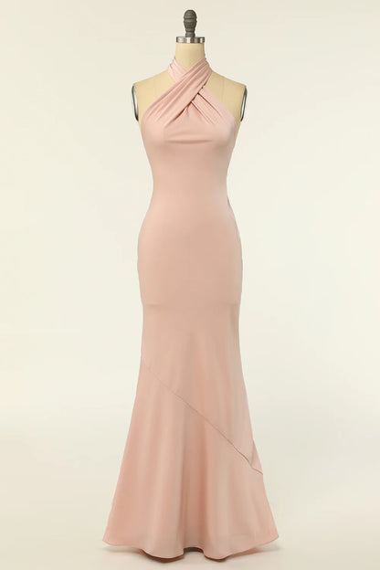 Sweet Mermaid powder blusher Long Sexy Backless Slim Bridesmaid Dress