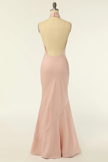 Sweet Mermaid powder blusher Long Sexy Backless Slim Bridesmaid Dress