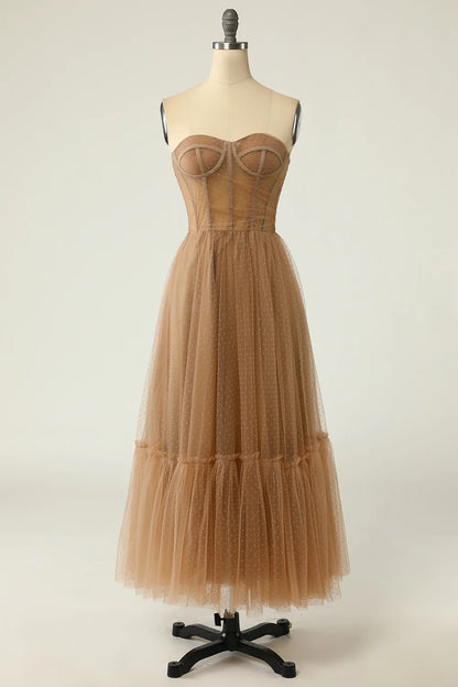 High end khaki polka dot Corset ball slim fit formal dress