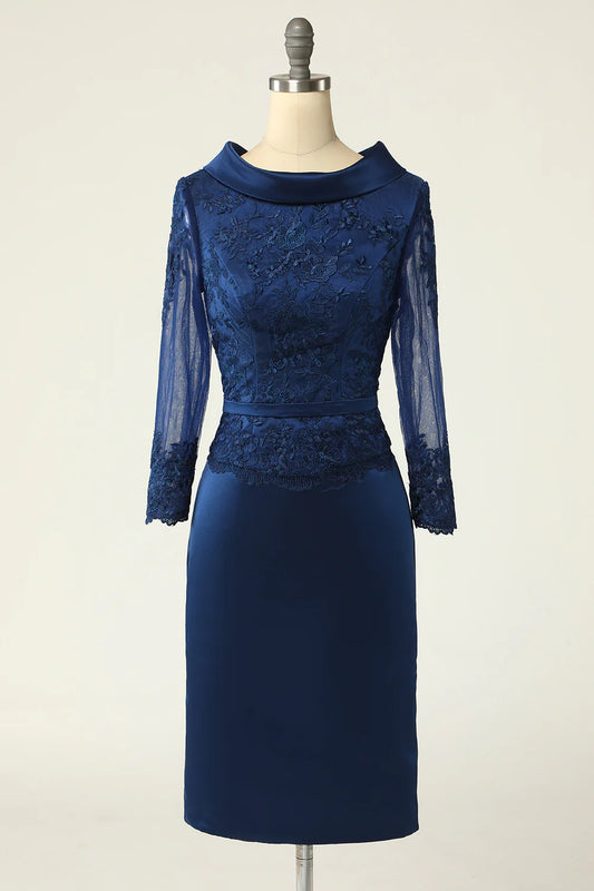 Elegant and beautiful navy blue long sleeved tight fitting dress