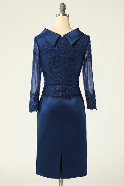 Elegant and beautiful navy blue long sleeved tight fitting dress