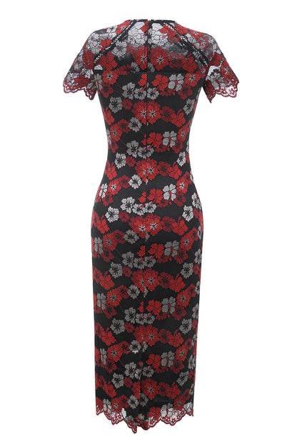 Red and black elegant high-end bride mother sleeve dress