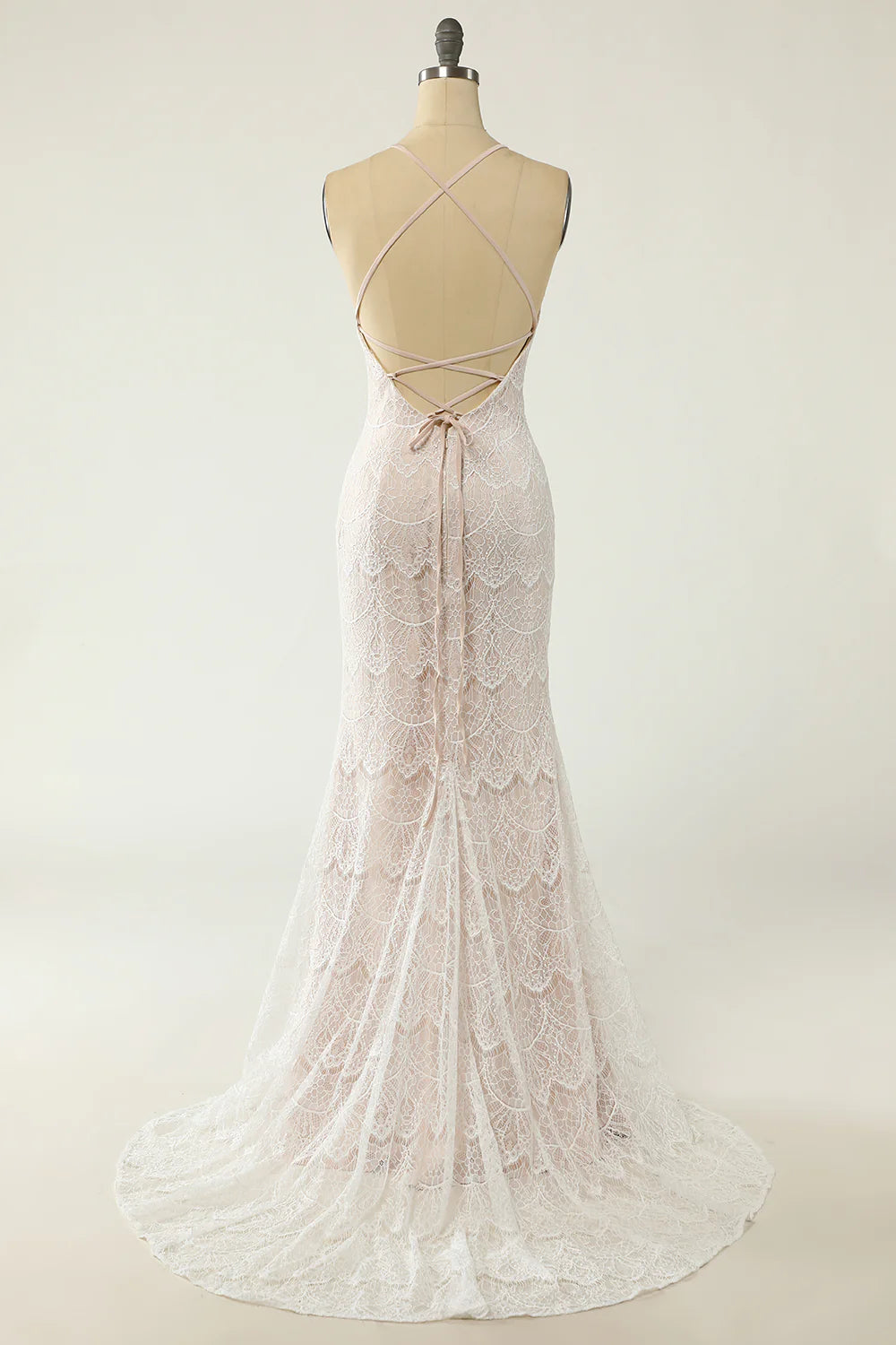 Beautiful Mermaid Halter White Lace Wedding Dress with Tail