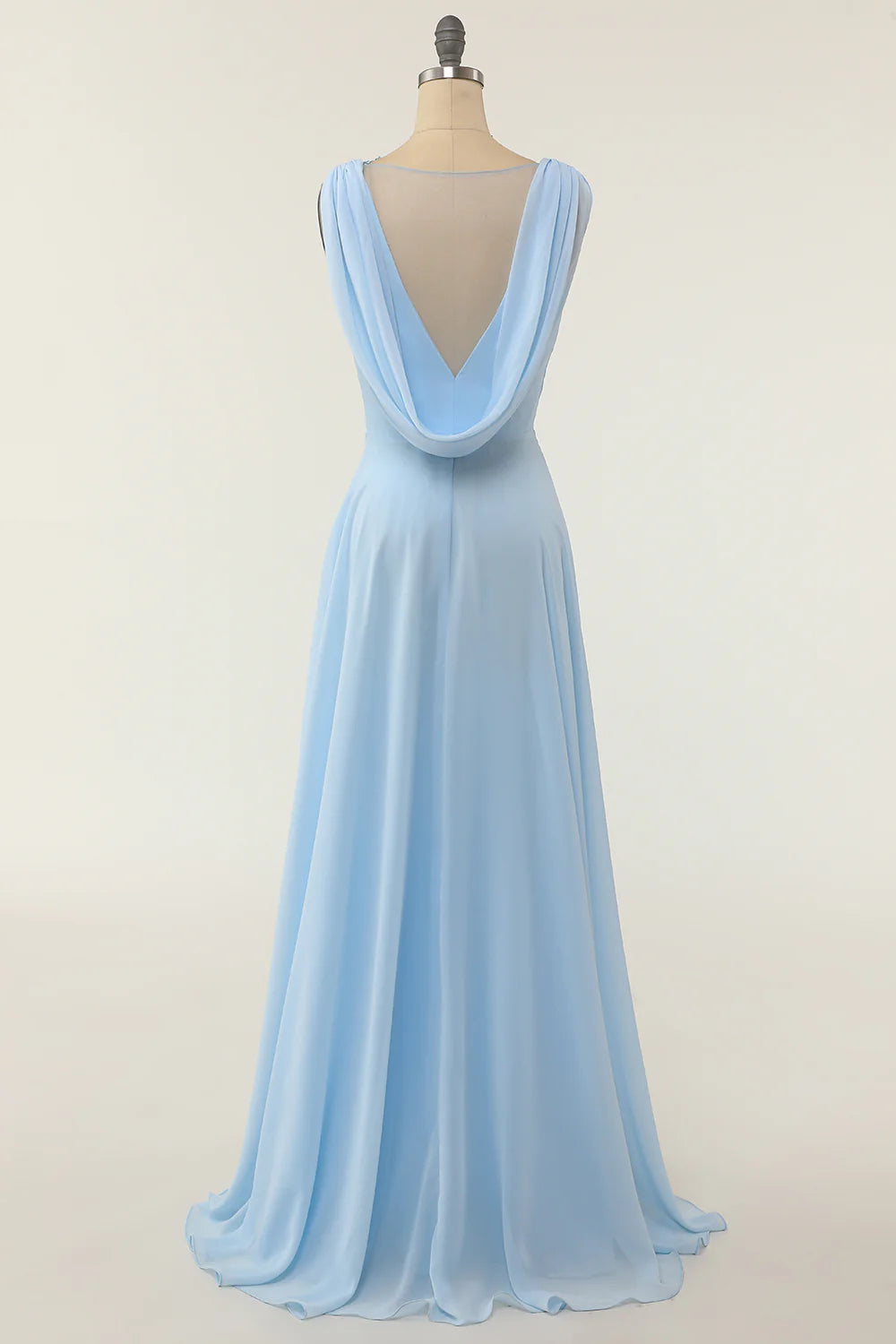 Elegant V-neck blue ruffled bridesmaid skirt
