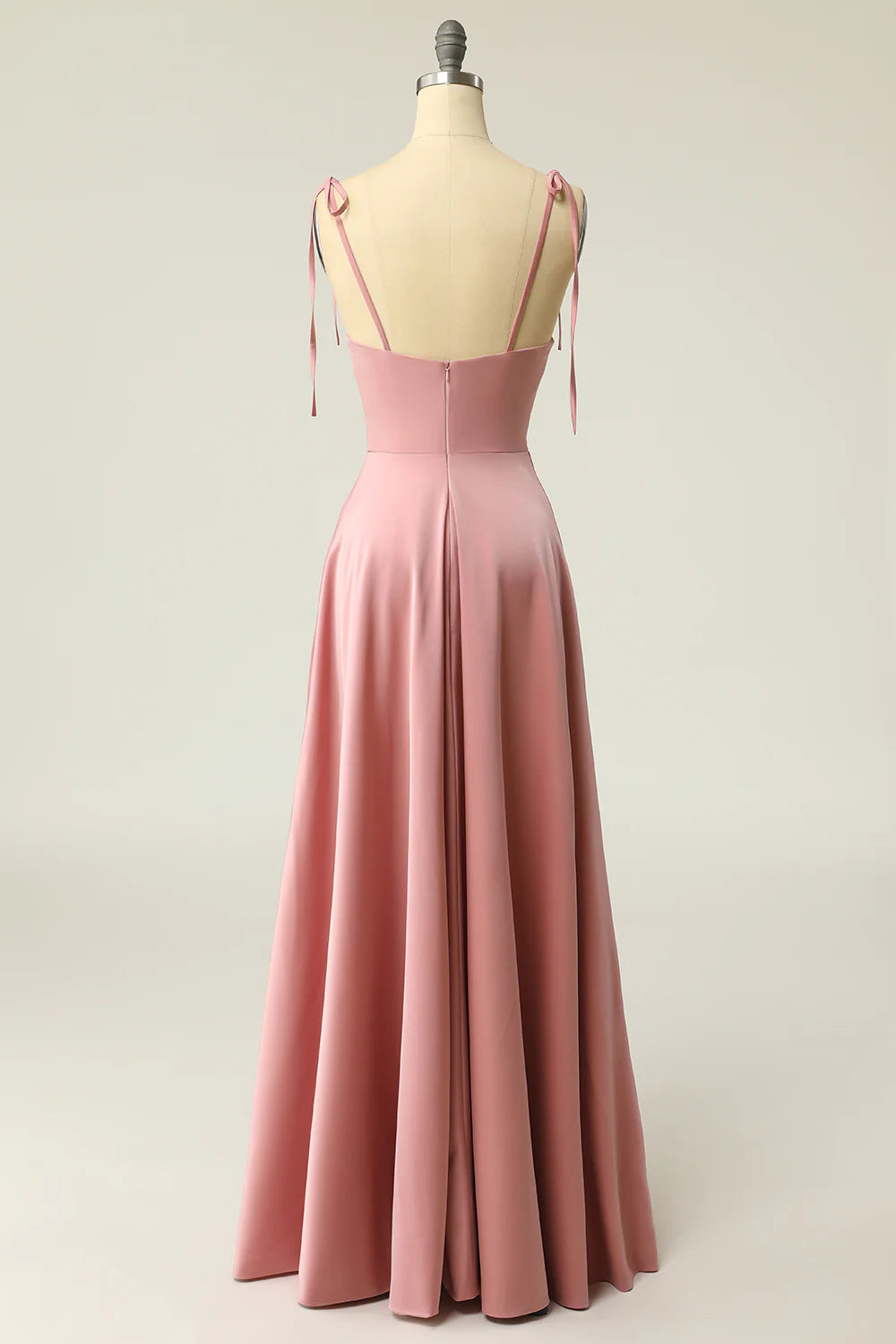 Powder blusher Spaghetti Sexy Strap Bow Long Prom Dress