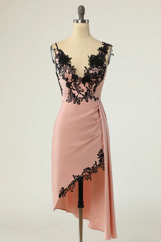 Sexy V-neck black bare knee party dress
