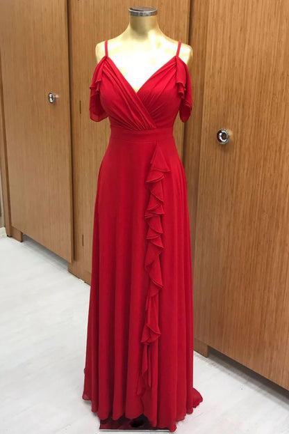 Red chiffon long prom dress red chiffon prom dress