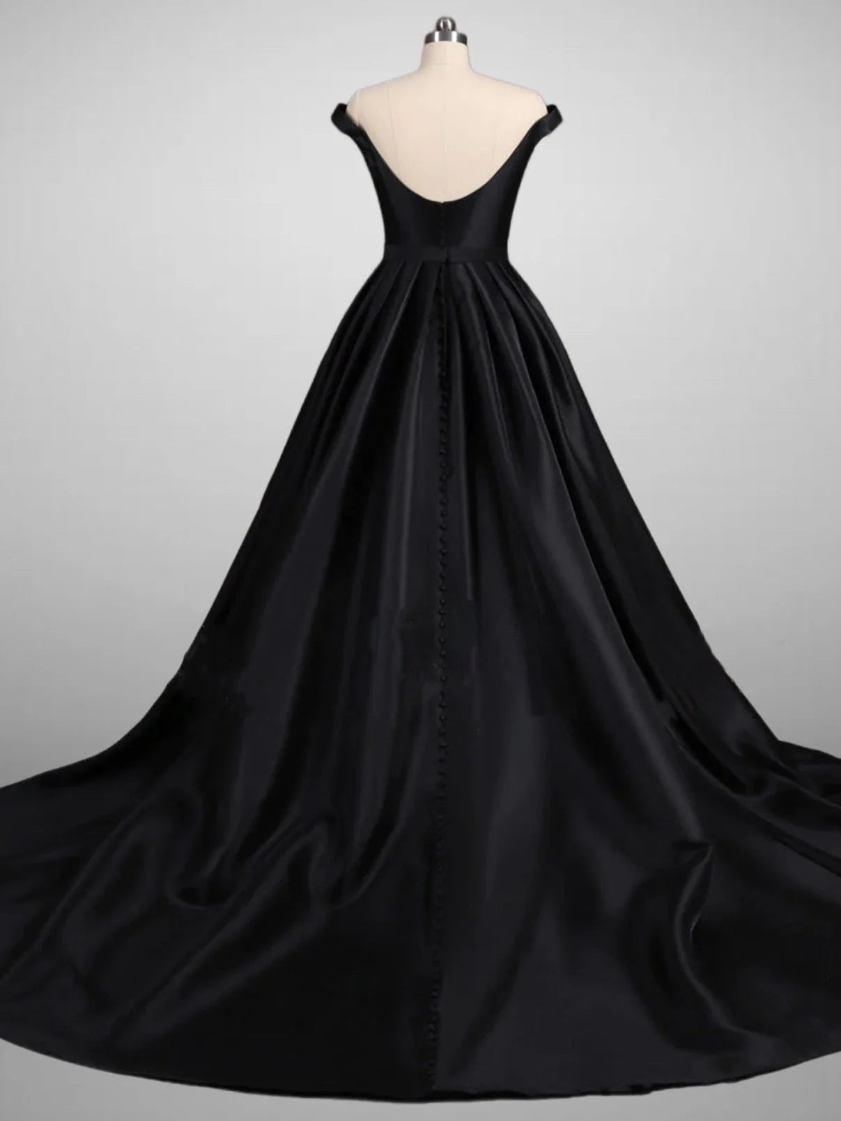 Off-shoulder Gothic Black A-Line Elegant Satin Ball Gown Wedding Dress