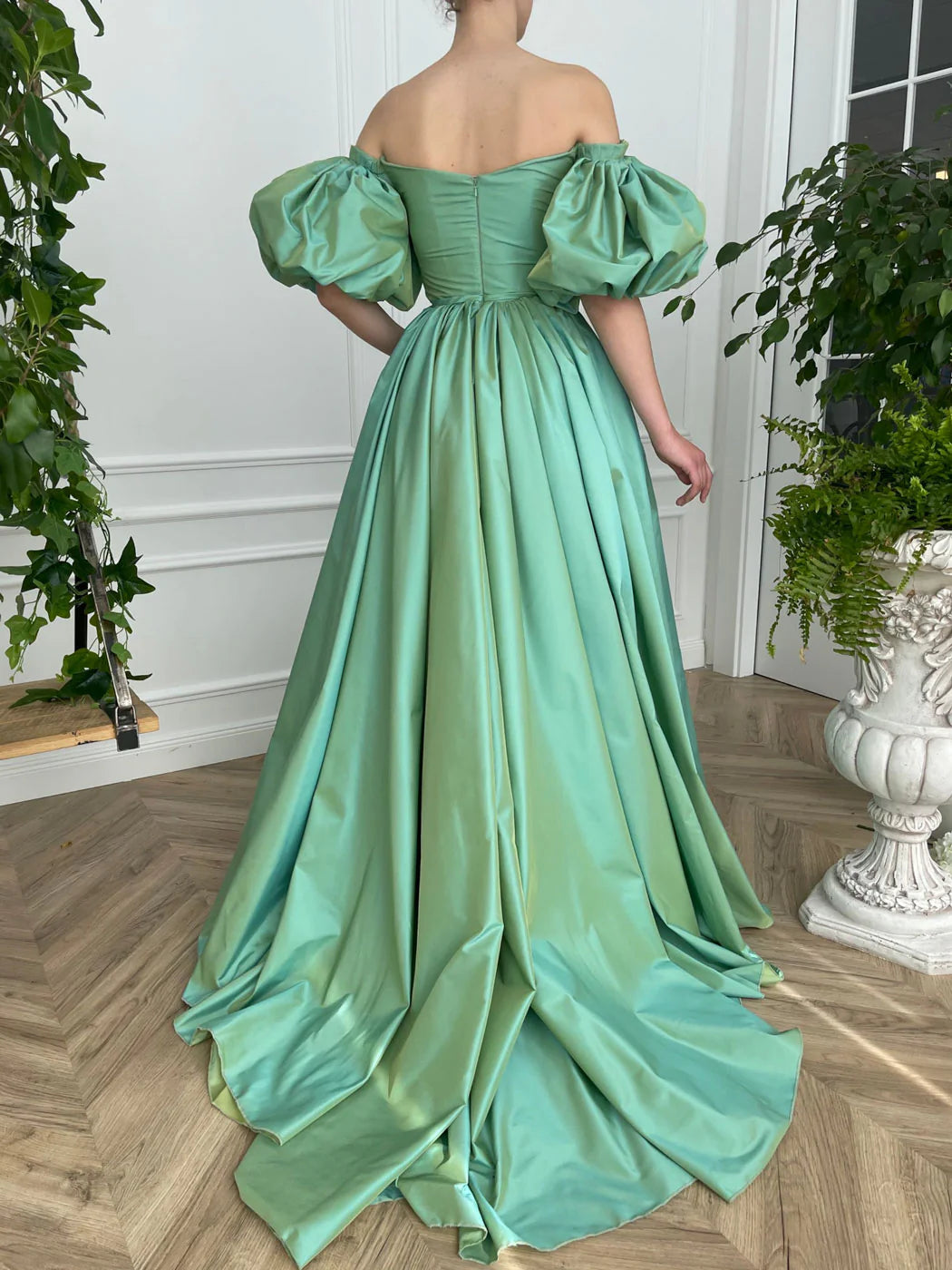 Simple green satin long prom dress green prom dress